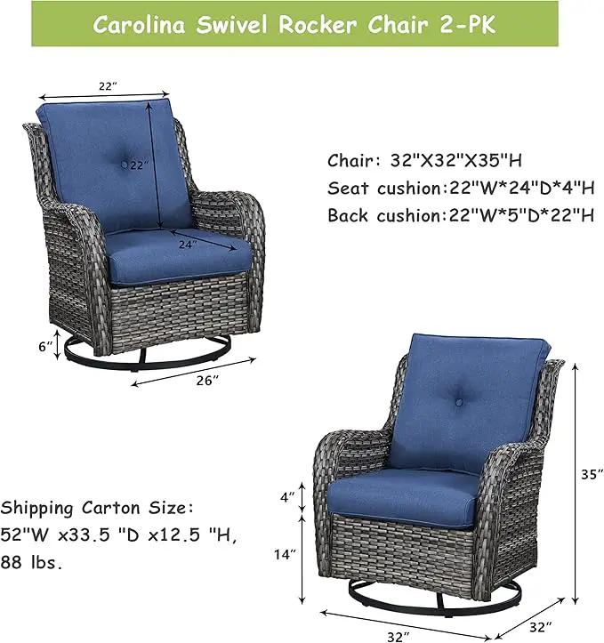Outdoor Patio Swivel Rocker Chairs - Single Wicker Rattan Patio Swivel Rocking Chair with High Back,Deep Seating and Comfort Cushions for Deck Porch Garden,Mixed Grey/Blue by GreenHaven Gardens