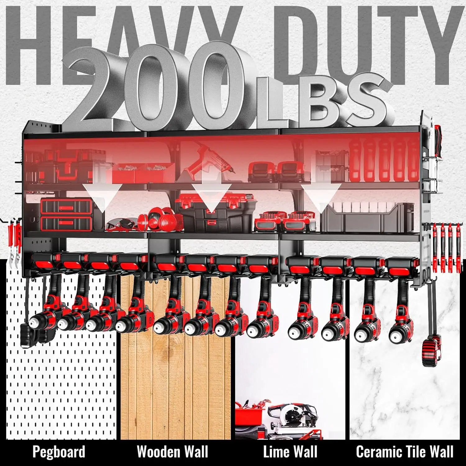 Large Power Tool Organizer Wall Mount-12 Drill Holder, Metal Heavy Duty Garage Tool Storage Shelves with Screwdriver Plier Holder, Gifts Idea for Men Dad Husband by GreenHaven Gardens