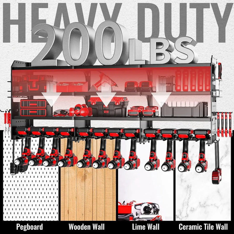 Large Power Tool Organizer Wall Mount-12 Drill Holder, Metal Heavy Duty Garage Tool Storage Shelves with Screwdriver Plier Holder, Gifts Idea for Men Dad Husband by GreenHaven Gardens