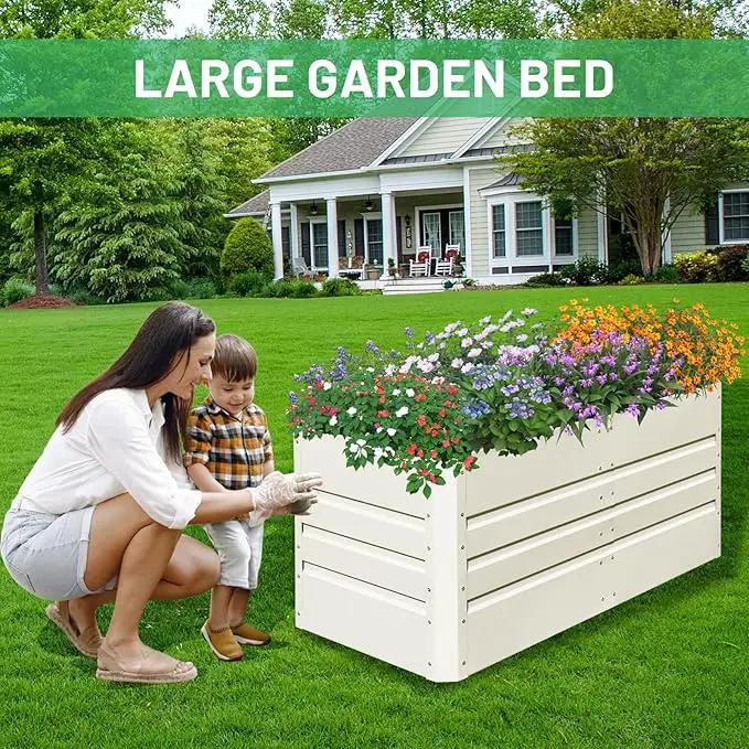 SnugNiture 4x2x2FT Raised Garden Bed Galvanized Planter Garden Boxes Outdoor, Deep Root Planter Raised Bed for Vegetables Flowers Herbs,Beige White by GreenHaven Gardens