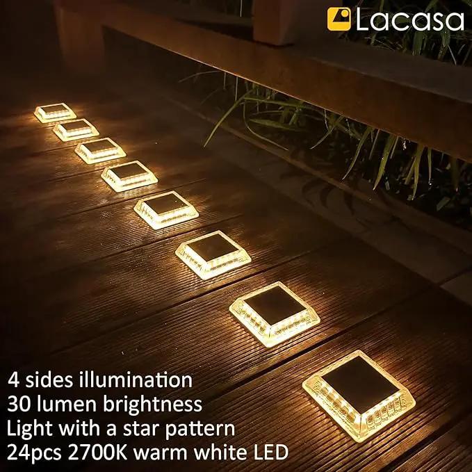 Lacasa Solar Deck Lights, 8 Pack 30LM LED Dock Lights Warm White 2700K, Outdoor Solar Powered Step Lights Light up All Night IP68 Waterproof Auto ON/Off for Garden Stairs Driveway Pathway Lighting by GreenHaven Gardens