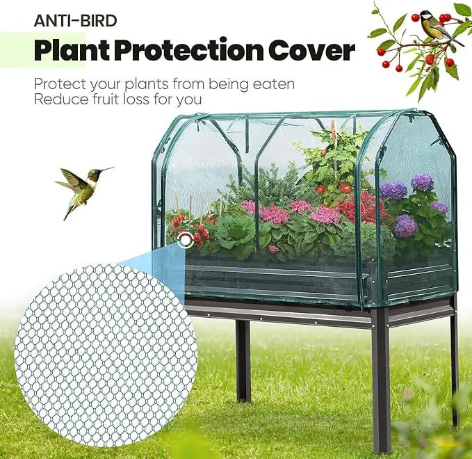 KING BIRD Large Raised Garden Bed with Cover & Netting Galvanized Elevated Planter Box with Legs 48×24×56 in for Backyard, Patio, Balcony, 400lb Capacity, Dark Grey by GreenHaven Gardens