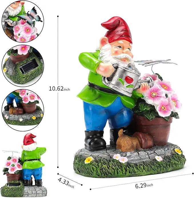 Gnome Figurine Garden Decor, Solar Resin Gnomes Outdoor Statue, Funny Gnome Gift Sculpture Decoration for Home Patio Yard Lawn Porch Ornament by GreenHaven Gardens