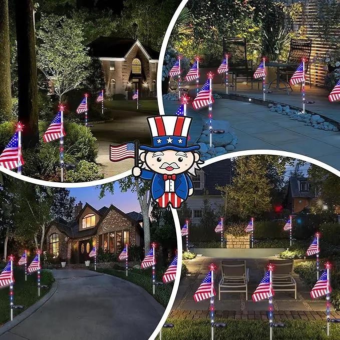 6 Pack 4th of July Decorations Outdoor Solar Lights, Red White and Blue Star Lights for National Day with American Flag, 2 Modes Waterproof Patriotic Light for Independence Memory Day Garden Yard Path by GreenHaven Gardens