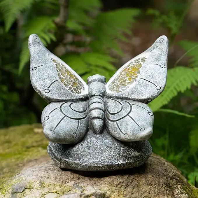 Garden Statue Butterfly,Solar Butterfly Decor for Outdoor,Resin Butterflies Figurine with Solar Light for Patio,Balcony,Yard,Lawn Ornament,Perfect Garden Gift by GreenHaven Gardens