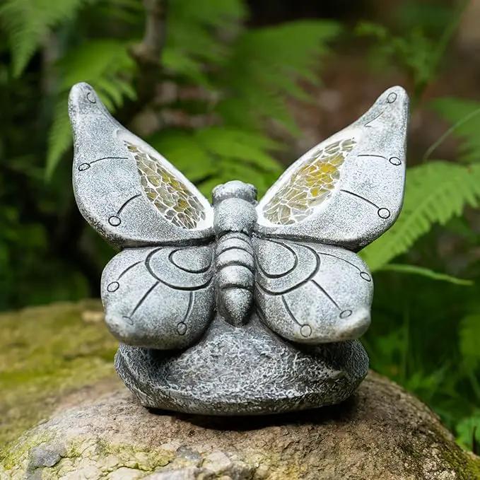 Garden Statue Butterfly,Solar Butterfly Decor for Outdoor,Resin Butterflies Figurine with Solar Light for Patio,Balcony,Yard,Lawn Ornament,Perfect Garden Gift by GreenHaven Gardens