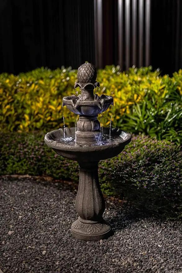 Outdoor Water Fountain –42.2 in. Tall Large Floor-Standing Outside Fountains with 3 Tier Elegant Waterfall Feature for Garden, Yard, Patio, Home Decor (Grey) by GreenHaven Gardens