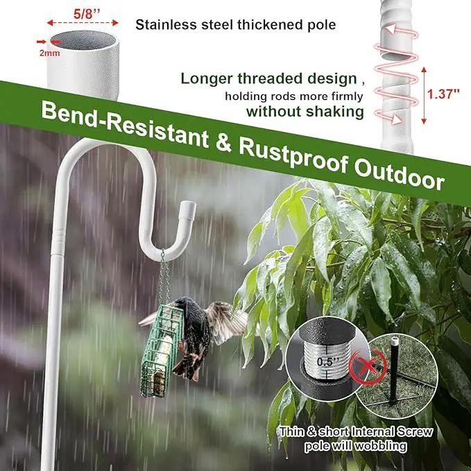 Hummingbird Feeder Pole for Outdoors - Heavy Duty Bird Feeder Stand with Adjustable Stake,62" Rustproof Shepards Poles with Hangers Holder for Birdfeeder,Wind Chimes,Lanterns,Wreaths,White by GreenHaven Gardens