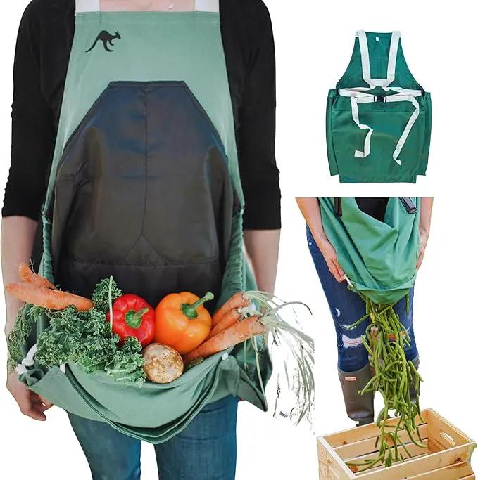 Roo Gardening Apron with Pockets & Harvesting, Picking Pouch - Adjustable, Water-resistant, Washable Canvas Cotton by GreenHaven Gardens
