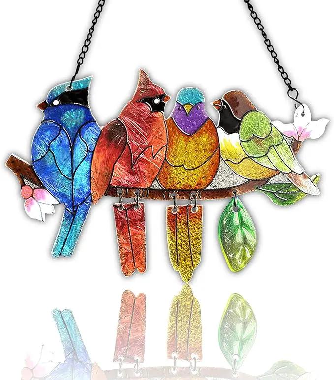 Stained Glass Window Hanging - Hummingbird on Branch Suncatcher Hand-Painted Double Side Stain Glass Cardinal Gifts Sun Catcher for Windows Doors Room Outdoor Home Decoration by GreenHaven Gardens