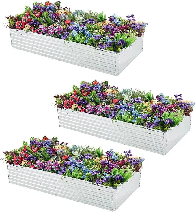 3 Pack 6x3x1FT Galvanized Raised Garden Beds Kit Outdoor Metal Gardening Planter Box for Vegetable Elevated Flower Herbs,Silver by GreenHaven Gardens