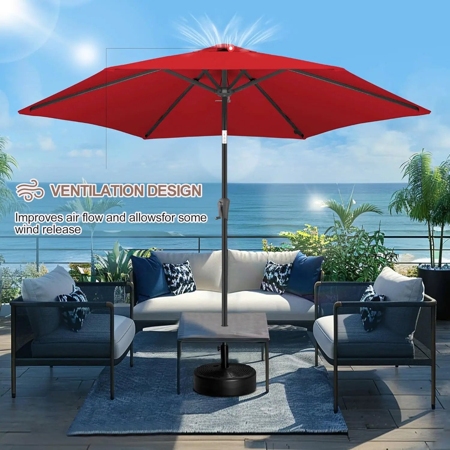 FLAME&SHADE 10ft Patio Umbrella - Outdoor Umbrella with 6 Sturdy Ribs, Push Button Tilt and Crank, UV Protection Table Market Umbrella for Pool, Porch，Garden, Deck, Backyard (Red) by GreenHaven Gardens