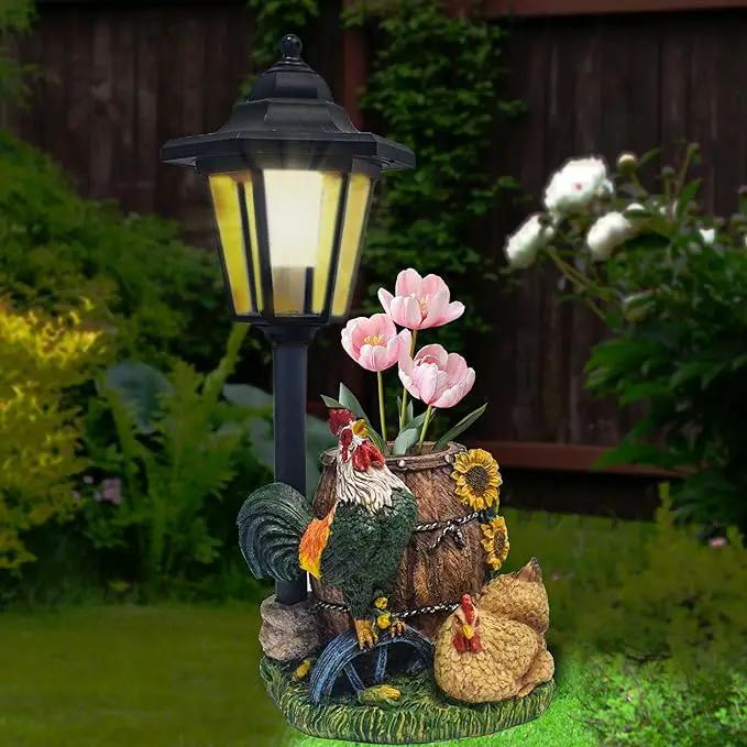 Rooster Statues Outdoor Solar Sculptures with Solar Lights and Flowerpot Funny Garden Decor Animal Figurines Resin Outdoor Statues for Patio Yard Lawn Balcony Grandma Mom Gifts by GreenHaven Gardens