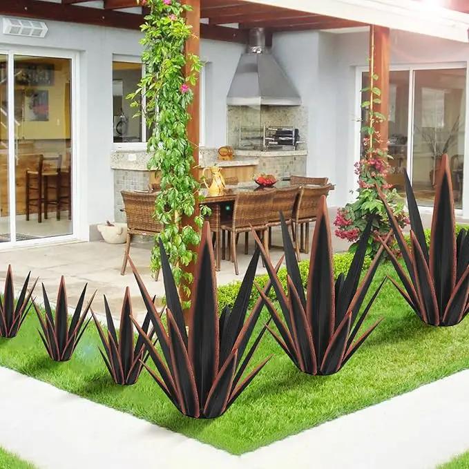Large Tequila Rustic Sculpture, Rustic Metal Agave Plants for Outdoor Patio Yard, Home Decor Hand Painted Metal Agave Garden Yard Statue, Outdoor Lawn Ornaments Yard Stakes (Black -L) by GreenHaven Gardens