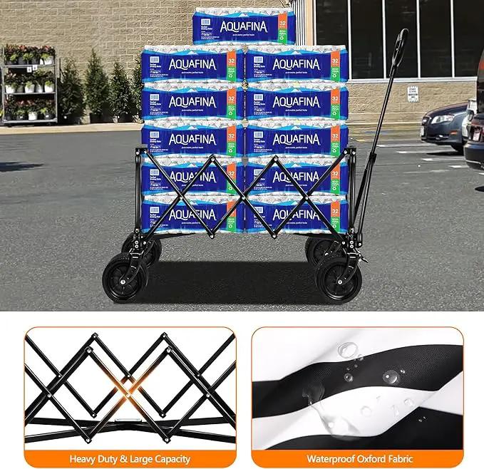 Wagons Carts Foldable with All-Terrain Big Wheels 400 LBS, Heavy Duty Collapsible Utility Wagon Cart, Folding Grocery Cart for Beach, Camping, Sports, Shopping, Garden and Fishing-Black Stripe by GreenHaven Gardens