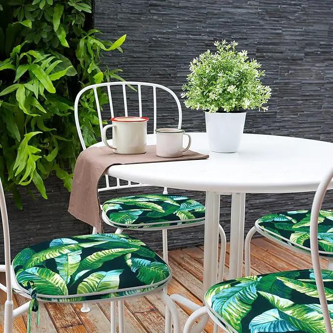 Indoor/Outdoor Chair Cushions 16x17 Inch, Patio Chair Cushions with Ties, All Weather Seat Cushions for Patio Furniture Home Garden Chair Use, Set of 4, Hanalei Lagoon by GreenHaven Gardens