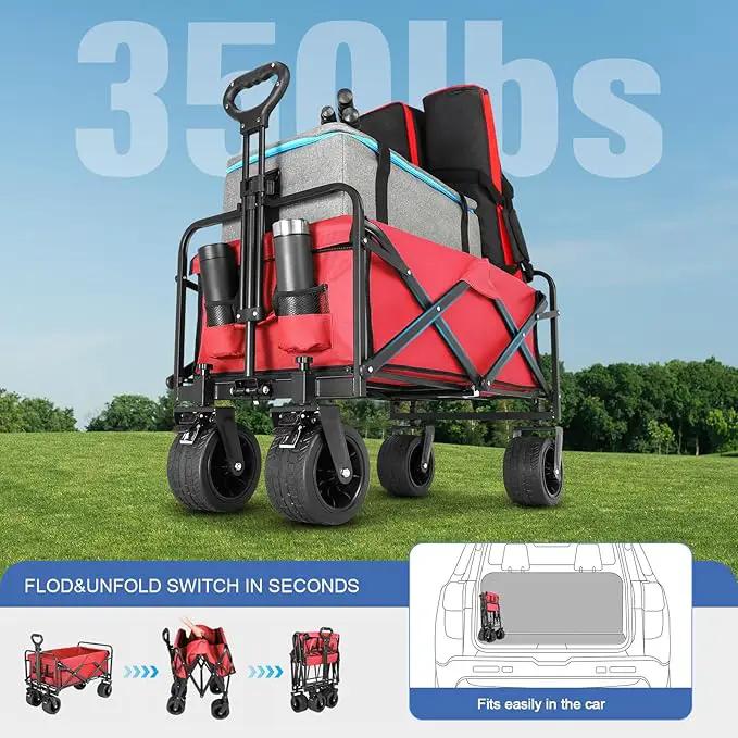 Beach Wagon with Big Wheels for Sand,Collapsible Folding All Terrain Utility Wagons Carts Foldable with Brakes for Sand Camping Sports Outdoor. by GreenHaven Gardens