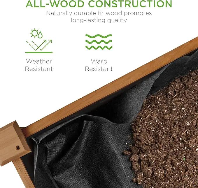 Best Choice Products 34x18x30in Raised Garden Bed, Elevated Wood Planter Box Stand for Kids, Backyard, Patio, Balcony w/Bed Liner, 150lb Capacity - Acorn Brown by GreenHaven Gardens