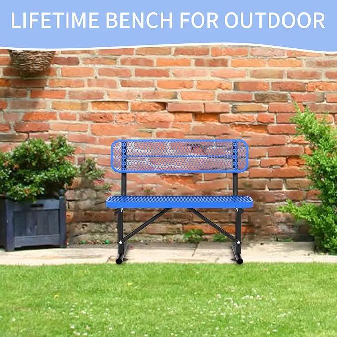 4/6/8 Feet Park Bench for Outside Heavy Duty Metal, Garden Benches Outdoor Bench with Backrest & Portable Frame, for Shopping Malls Stores Parks Patios Decks, Blue by GreenHaven Gardens