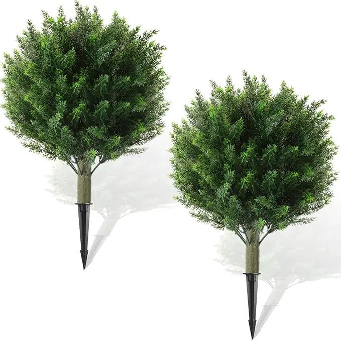 Yunlly 2 Pcs Artificial Cedar Topiary Ball Fake Tree 18" Bush Front Porch Decor Artificial Shrubs for Outdoors Faux Cypress with Ground Spike, Evergreen Plants for Indoor Garden Patio, UV Resistance by GreenHaven Gardens