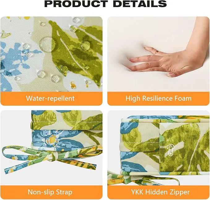 Square Corner Seat Cushions, 19" x 19" x 3", Set of 4, Indoor Outdoor Water Repellent Universal Chair Pads with Ties for Patio Furniture, Garden Dining Chairs, Blue Flower by GreenHaven Gardens