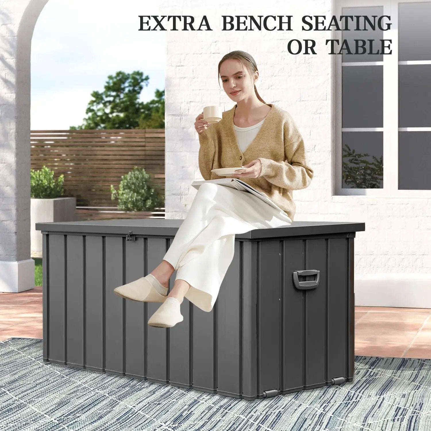 Domi 150-Gallon Outdoor Storage Box – Waterproof, Lockable Storage Cabinet for Patio Furniture, Garden Tools & Pool Supplies – Large Metal Storage for Cushions, Toys & More by GreenHaven Gardens