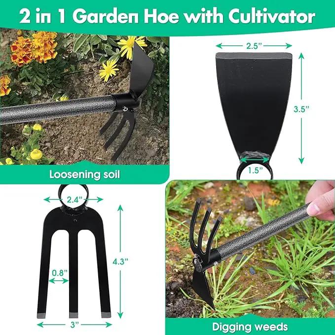 Garden Hoe and Cultivator, 31 Inch Long Heavy Duty Hand Hoe Garden Tool with Tiller,2 Section Handle, Carbon Steel Blade, Cultivator Hoe Garden Tools for Loosening Soil, Weeding Garden Tools by GreenHaven Gardens