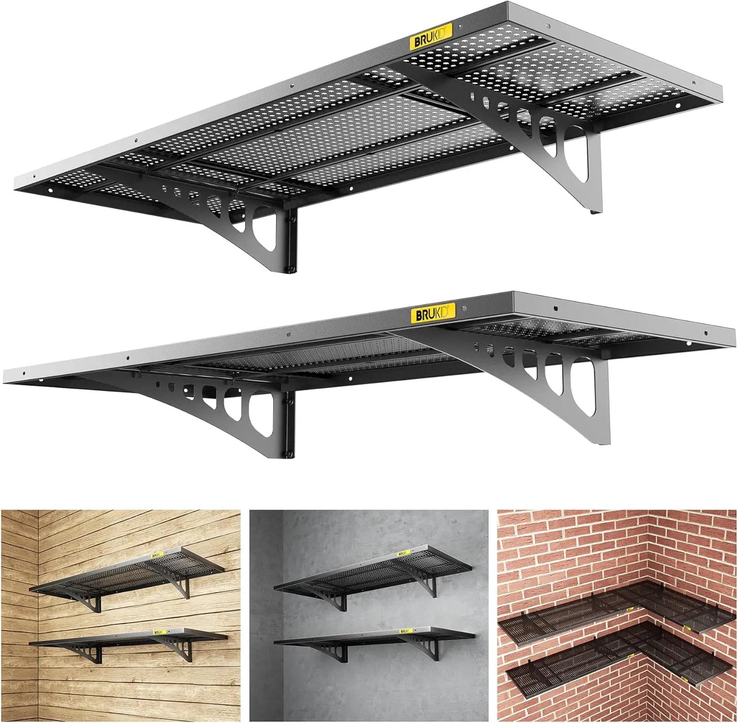 2Pack 1.64x4ft Adjustable Metal Garage Wall Shelving Heavy Duty Garage Storage Shelf Wall Mounted Black by GreenHaven Gardens