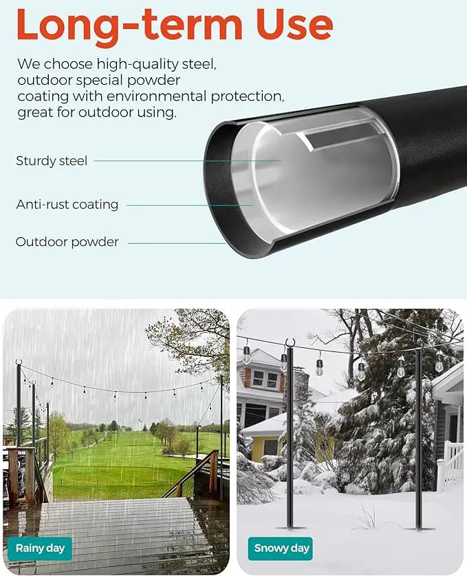LAND·VOI 4 Pack String Light Poles, 9FT Heavy Duty Metal Light Poles for Outside String Lights, Outdoor light poles with 5 Prong Fork, Light Pole Stand for Patio, Backyard, Garden, Deck, Black FLP14B by GreenHaven Gardens