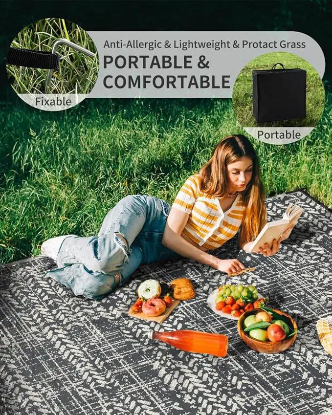 MontVoo Outdoor Rug Waterproof-Patio Rug Mat 6x9 Outdoor Carpet Reversible RV Camping Picnic Plastic Straw Rug Outside Outdoor Area Rug for Balcony Deck Backyard Patio Decor Boho Modern Abstract by GreenHaven Gardens