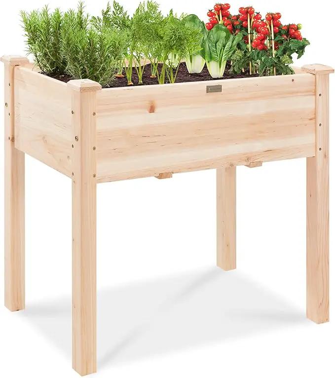 Best Choice Products 34x18x30in Raised Garden Bed, Elevated Wood Planter Box Stand for Kids, Backyard, Patio, Balcony w/Bed Liner, 150lb Capacity - Natural by GreenHaven Gardens