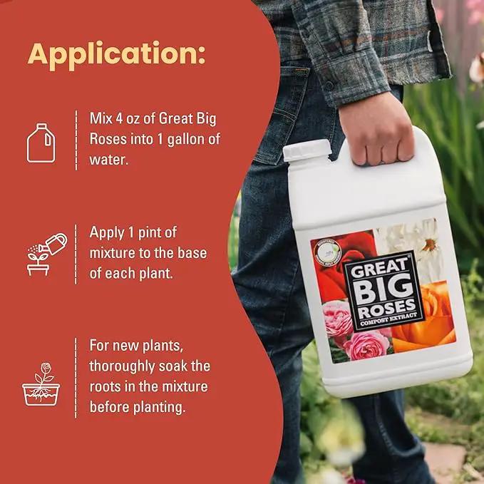 Great Big Roses – Soil and Rose Fertilizer Booster to Grow The Best Roses and Flowers; Rose Food Compost Extract for Rose Bush, 2.5 Gallon Concentrate (Makes 80 Gallons) by GreenHaven Gardens