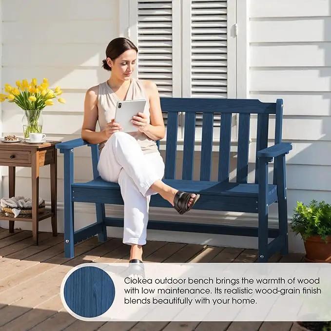 Ciokea 46" Heavy Duty Outdoor Bench Set of 2, HDPE Weatherproof Garden Bench, 2-Person Memorial Benches with 660 Lbs, Waterproof Patio Porch Benches for Outside Business Office Backyard, Navy Blue by GreenHaven Gardens