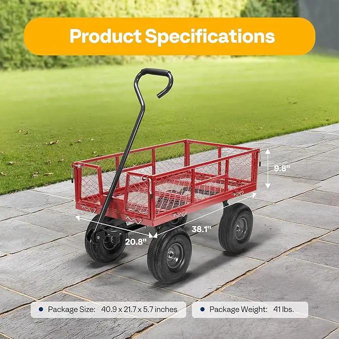 VIVOHOME Heavy Duty 880 Lbs Capacity Mesh Steel Garden Cart Folding Utility Wagon with Removable Sides and 4.10/3.50-4" Wheels 10 inch Tire(Red) by GreenHaven Gardens