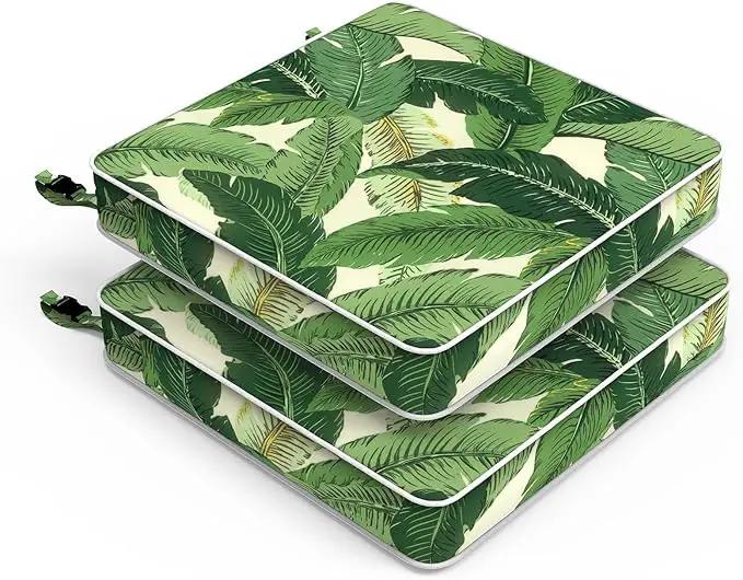 LVTXIII Patio Chair Cushions 22"x22"x3", Water-Repellent Outdoor Seat Cushions for Patio Furniture, Square Chair Pads with Ties for Home Garden Decoration, Set of 2, Swaying Palms Green by GreenHaven Gardens