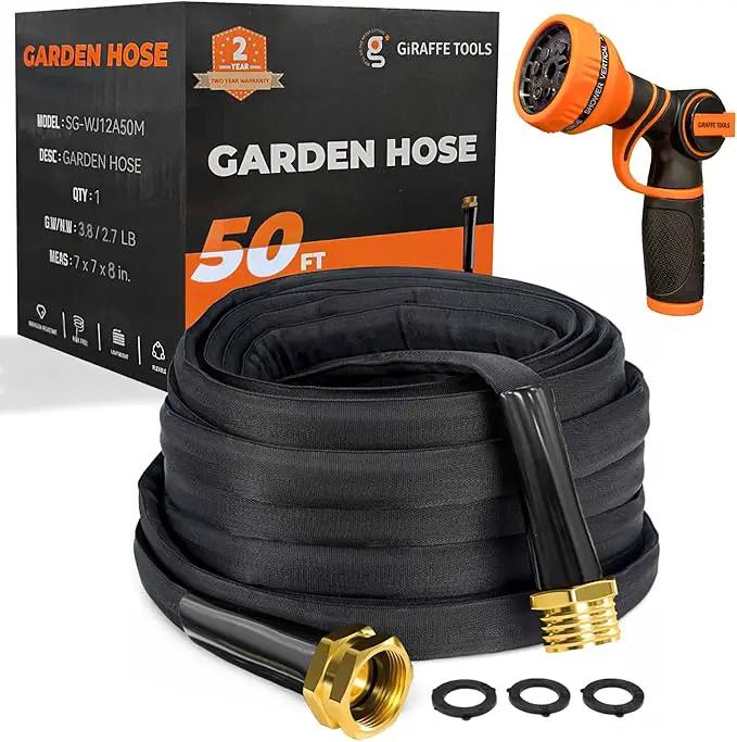 Giraffe Tools Garden Hose 50FT Lightweight Lay Flat Water Hose Kink Free Flexible Hose with 9 Spray Function Nozzle（Black） by GreenHaven Gardens