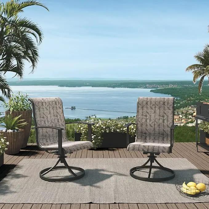 Grand patio Outdoor Swivel Dining Chairs 4-Piece Patio Dining Chairs Set Mesh Sling Patio High Back Swivel Rockers, Black & Grey Plaid by GreenHaven Gardens