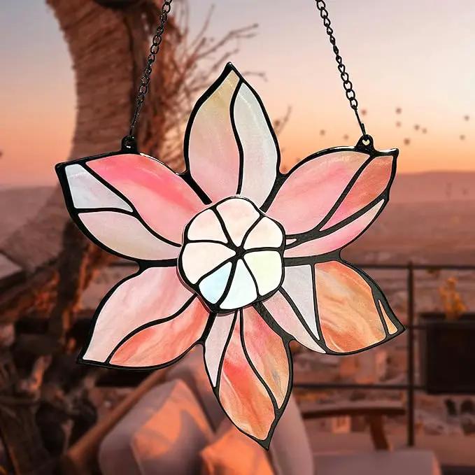 Stained Glass Window Hanging - Double-Layered Tiffany Flowers Suncatchers for Windows Hanging,Floral Sun Catcher for Plant Lovers Mothers Day Anniversary Love Gift by GreenHaven Gardens