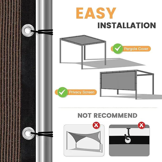VICLLAX Shade Fabric Sun Shade Cloth with Every 2 FT Grommets for Patio Garden Pergola Cover Canopy 5x21 FT, Mocha by GreenHaven Gardens