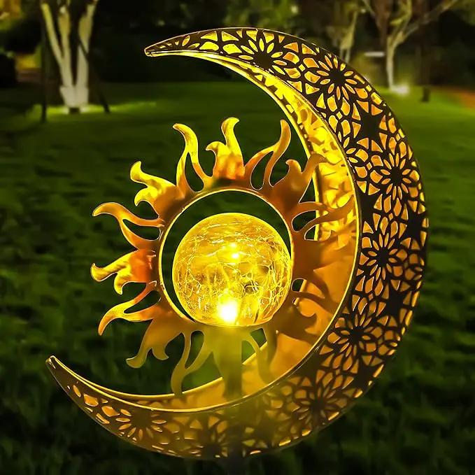 Solar Garden Statues Outdoor Decor, Moon Sun Figurine Light Stake, Housewarming Ornament for Patio, Lawn, Yard, Pathway - Unique Gift Ideas for Gardening Mom Grandma by GreenHaven Gardens