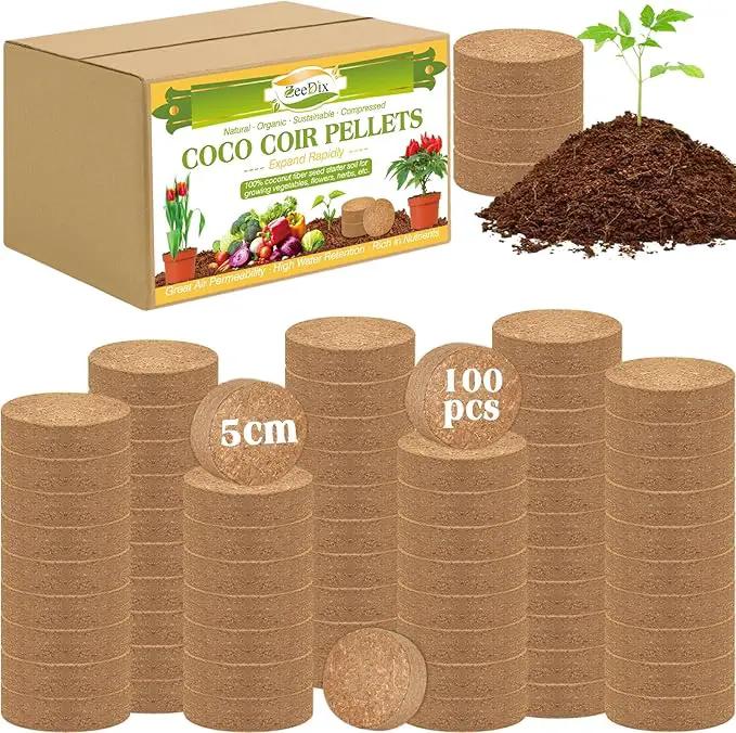 ZeeDix 100pcs 50mm Coco Coir Pellets, Compressed Coconut Coir Seed Starter Pellets Potting Soil Indoor Plants Soil Discs for Planting Flowers Bonsai Herbs Plants and Vegetables by GreenHaven Gardens