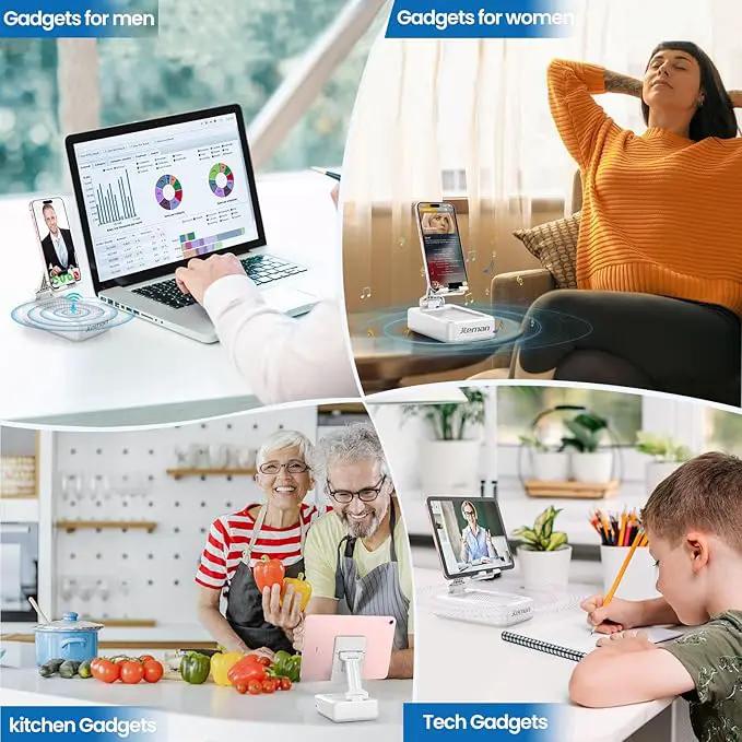 JTEMAN Portable Phone Stand with Speaker Bluetooth Wireless,Gifts for Men Women,Birthday for Women,Kitchen Gadgets for Men,Phone Holder for Desk - White by GreenHaven Gardens