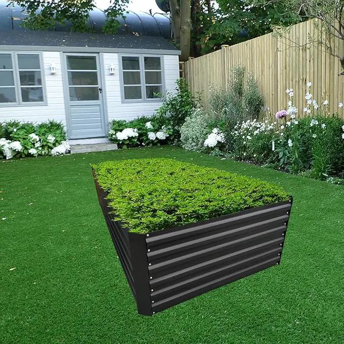 8x3x2FT Metal Raised Garden Bed Kit, Galvanized Outdoor Garden Bed Planter Box for Vegetables, Flowers, Herbs, Succulents and More, Black by GreenHaven Gardens