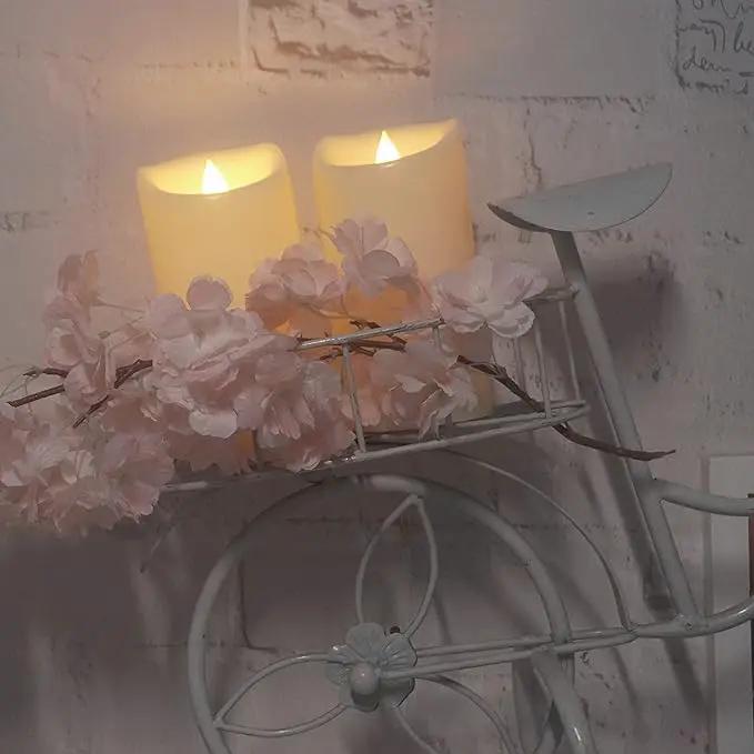 Waterproof Outdoor Battery Operated Flameless Pillar Candles with Timer White Plastic Realistic Flickering Fake Electric LED Lights for Lantern Garden Wedding Christmas Decorations 3”x5” 2 PCS by GreenHaven Gardens