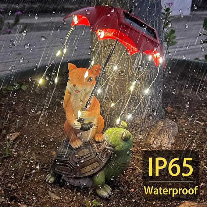 Solar Garden Statue Outdoor Decor - Squirrel Standing on Turtle Holding Umbrella with String Lights Outdoor Waterproof Statues for Patio Lawn Yard Decoration Garden Ornaments Housewarming Gifts by GreenHaven Gardens