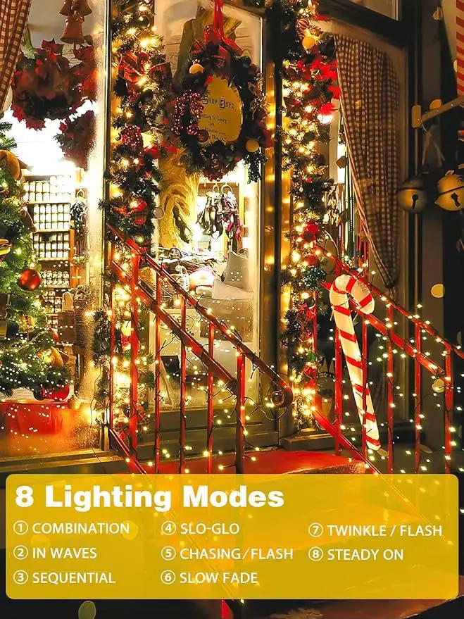 2 Pack 200 LED Solar String Lights for Outside, Solar Christmas Lights Outdoor Waterproof, Solar Outdoor String Light with 8 Lighting Modes for Xmas Tree Wedding Party Garden Decorations (Warm White) by GreenHaven Gardens