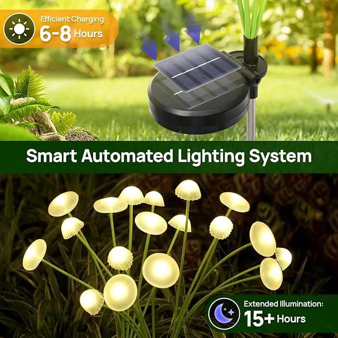 Solar Garden Lights, 4-Pack Dual Mode LED Solar Mushroom Lights, Waterproof Firefly Outdoor Decor for Yard, Patio, and Pathway – Warm White Jellyfish Ambiance by GreenHaven Gardens