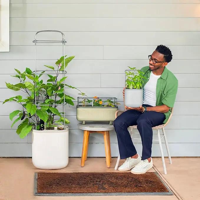 Vego garden Planters for Outdoor & Indoor Plants, Large Plant Pots with Self Watering, 15" Tall Large Plant Pots with Trellis for Flowers Plants Decor, Fog Gray by GreenHaven Gardens