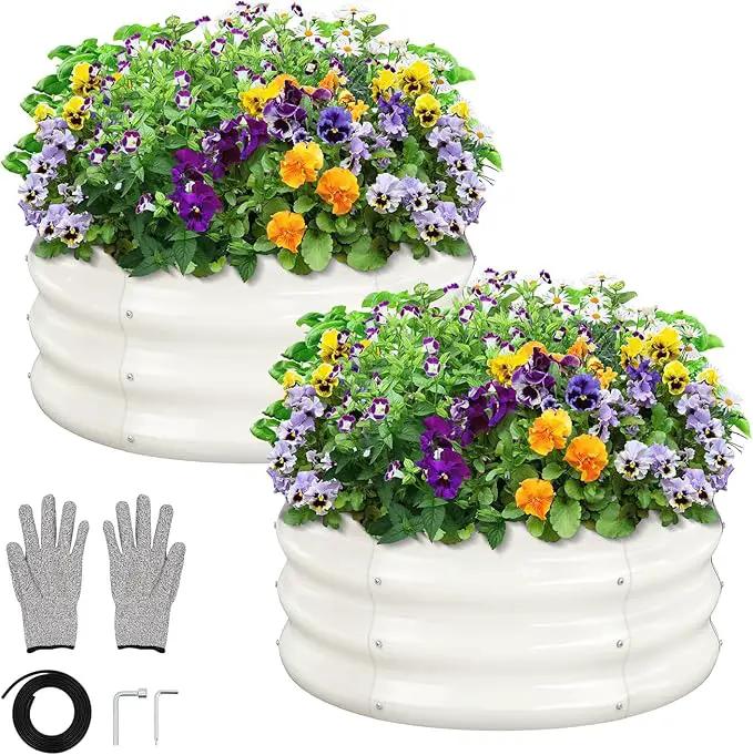 GreatBuddy 2x2x1 ft Round Galvanized Raised Garden Bed, Easy-Assembly Raised Bed with Anti-Cut Gloves & Tools, Rust-Proof Garden Bed for Outdoor, Vegetables, Herbs, Small Trees, White by GreenHaven Gardens