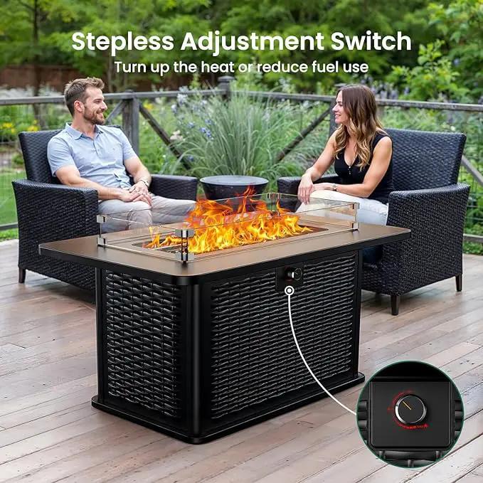 Ciays 43-Inch Rectangular Propane Fire Pit with 60,000 BTU Output, Fire Pit Table Premium Gas for Outside Patio with 304 Stainless Steel H-Burner, Glass Stones, and Wind Guard,Black by GreenHaven Gardens